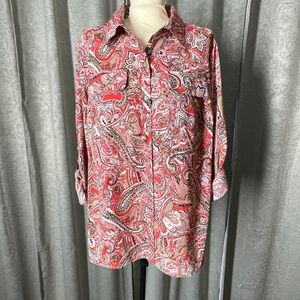 NWT Women’s 1X Kim Rogers Paisley Red/White/Brown Top